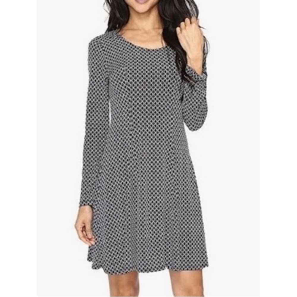 Karen Kane Black White Geometric Patterned A-Line Godet Dress. Size XL. NWOT